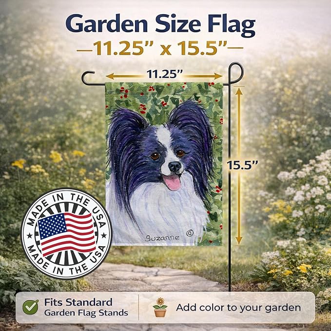 Caroline's Treasures SS8811GF Papillon Garden Flag Mailbox Flag Decorative Yard Flag Banner Outside Patio Artwork Yard Flower Beds, Garden Size, Multicolor