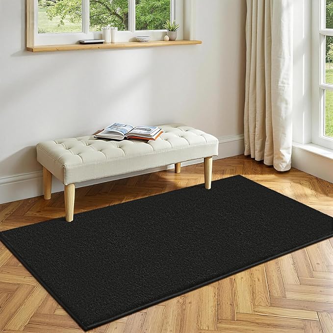 Vasofe 2x4 Black Hallway Runner Rug, Non Slip Washable Bedroom Runner Rugs | Indoor Thickened Memory Foam Bedside Rugs for Nursery Dorm Kids Boys Room, Medium Pile Shag Fluffy Carpets for Entrance Hall