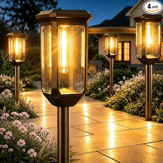 Tenmiro-Solar-Pathway-Lights-Outdoor-4 Pack-LED-Solar-Powered-Garden-Lights-Waterproof-IP65-Outdoor-Light-for-Yard-Lawn-Patio-Path-Walkway-Driveway-Decor-3000K