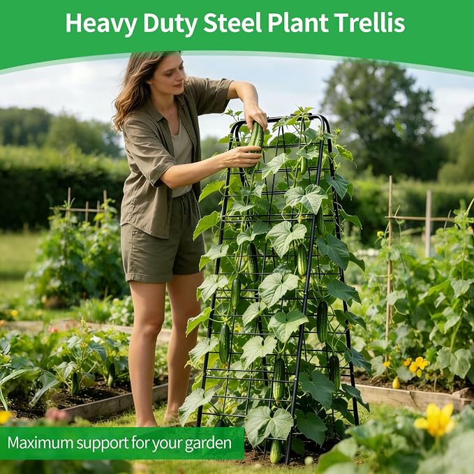 Heavy Duty Trellis for Climbing Plants, 50"x17" Adjustable Height Steel Cucumber Trellis, Powder Coated Metal Garden Trellis for Raised Beds,Tomatoes, Cucumbers & Outdoor Vines