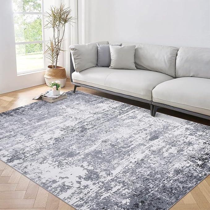 ROYHOME 8x10 Modern Abstract Rug Faux Wool Rug, Light Grey | Accent Rug Ultra Soft Non Slip Non Shedding Accent Large Rug for Living Room Bedroom Dining Room Office Home