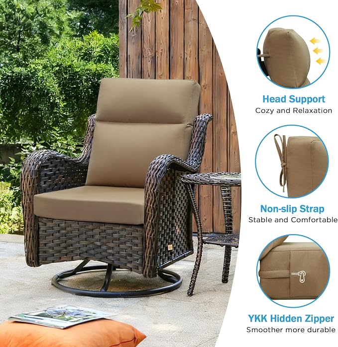 Sunbrella Outdoor Patio Chair Cushions 44x21x3.5 inch, Set of 2 Thicken Comfy Cushions for Rocker Non Slip Fade Shield Water Repellent High Back with Ties, Canvas Camel