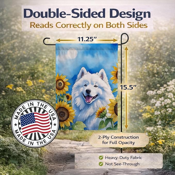 Caroline's Treasures DAC6153GF Samoyed in Sunflowers Garden Flag Mailbox Flag Decorative Yard Flag Banner Outside Patio Artwork Yard Flower Beds, Garden Size, Multicolor