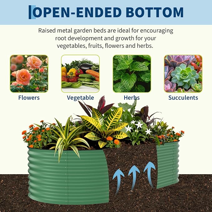 Garvee 8x4x1.5ft Galvanized Raised Garden Bed, Oval Metal Planter Box with Anti-Cut Safety Edges, 359 Gallons Rust-Resistant Deep Root Planter for Outdoor Vegetables, Flowers, Herbs, Green