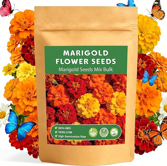 LUOJIBIE Marigold Seeds, 12,000+ Marigold Seeds for Planting Outdoor & Indoor, Flower Seeds Bulk for Gardening and Home, Non-GMO Heirloom, Easy to Grow