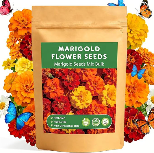 LUOJIBIE Marigold Seeds, 12,000+ Marigold Seeds for Planting Outdoor & Indoor, Flower Seeds Bulk for Gardening and Home, Non-GMO Heirloom, Easy to Grow