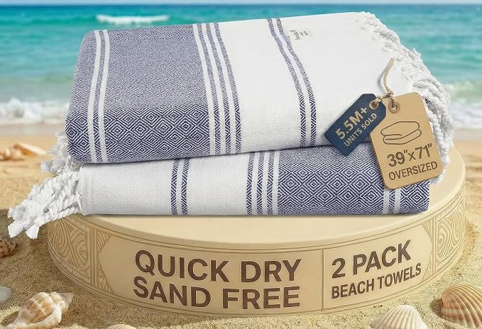 LANE LINEN Beach Towel 2 Pack - Beach Towels Oversized, Pre-Washed Large Beach Towels, Sandless Beach Towel, Quick Dry Travel Towel, Large Pool Towels, 39"x71" - Navy Blazer