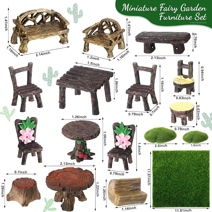 BBTO 24 Pcs Garden Furniture Fairy Mini Architecture Accessories Fairy Miniature Ornaments Artificial Grass and Moss Rocks Kit for Garden House Accessories
