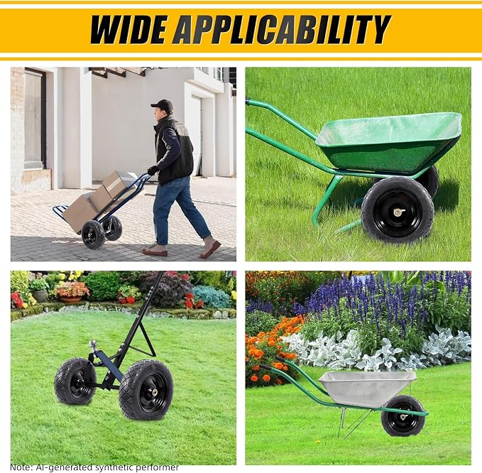 MZREXN 4.80/4.00-8" Flat Free Tire and Wheel 15" Wheelbarrow Tires | 3.00-4.00/4.80-8" Solid Tires with 5/8" & 3/4" Bearings, 3" Centered Hub for Hand Truck Garden Trailers 2PCS Black
