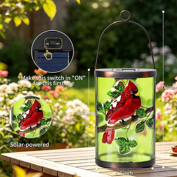 Hanging Solar Lantern Outdoor Decorative Waterproof LED Solar Cardinal Lights Tabletop Lamp for Outdoor Patio Garden