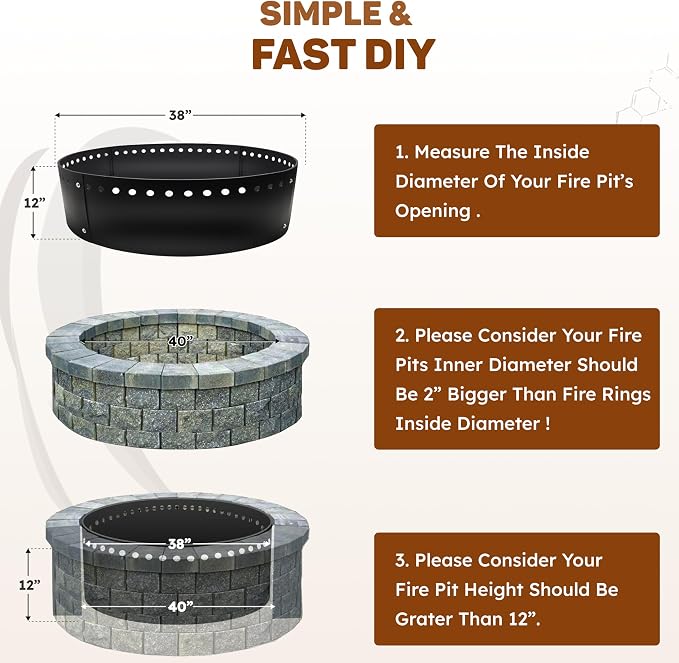 FEBTECH - 38" D x 12" H Smokeless Fire Pit Insert for 40" Fire Pits | Heat Resistant Fire Ring for Versatile DIY In-Ground and Above-Ground Setups, Perfect for Backyard & Outdoor Bonfire