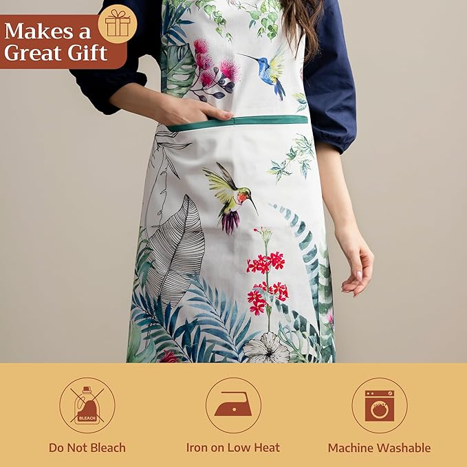 Maison d' Hermine Aprons for women with Pocket 100% Cotton (27.50"x31.50") | Adjustable Neck Strap & long ties Apron Men Chef Wedding Cooking Gardening Server Maid
