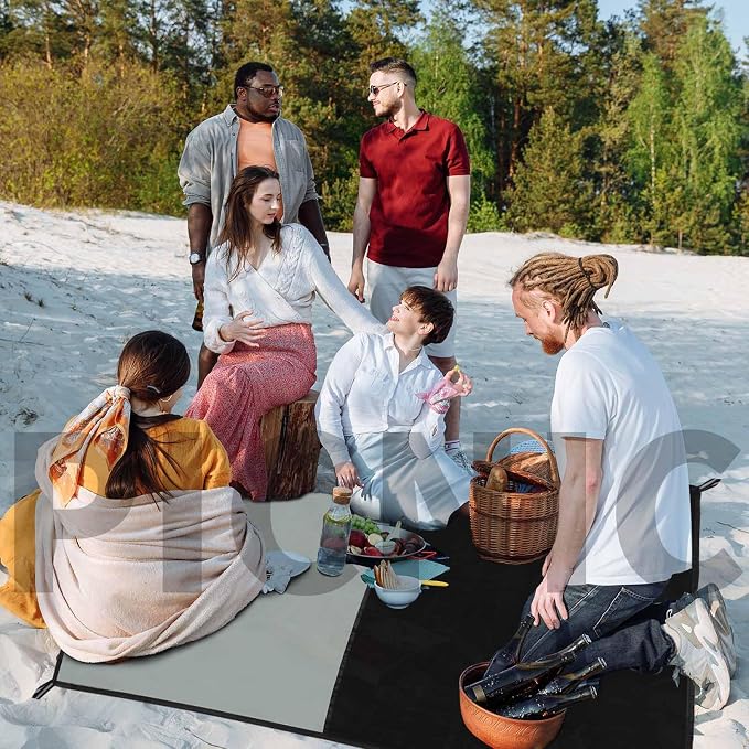 Frelaxy Pocket Picnic Blanket, Waterproof Sandproof Beach Mat, Compact Camping Tarp for Festivals, Hiking, Travel, Outdoor Recreation (Grey, 57'' x 60'')