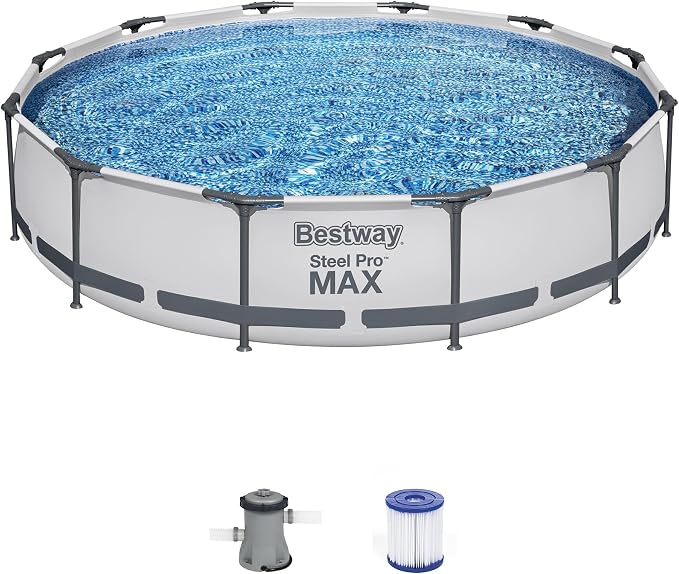 Bestway Steel Pro MAX 12' x 30" Above Ground Pool Set with Filter Pump | Metal Frame Pool, Corrosion-Resistant Steel, Puncture-Resistant Liner, Filter Pump, No-Tool Setup, Quick-Click Connectors