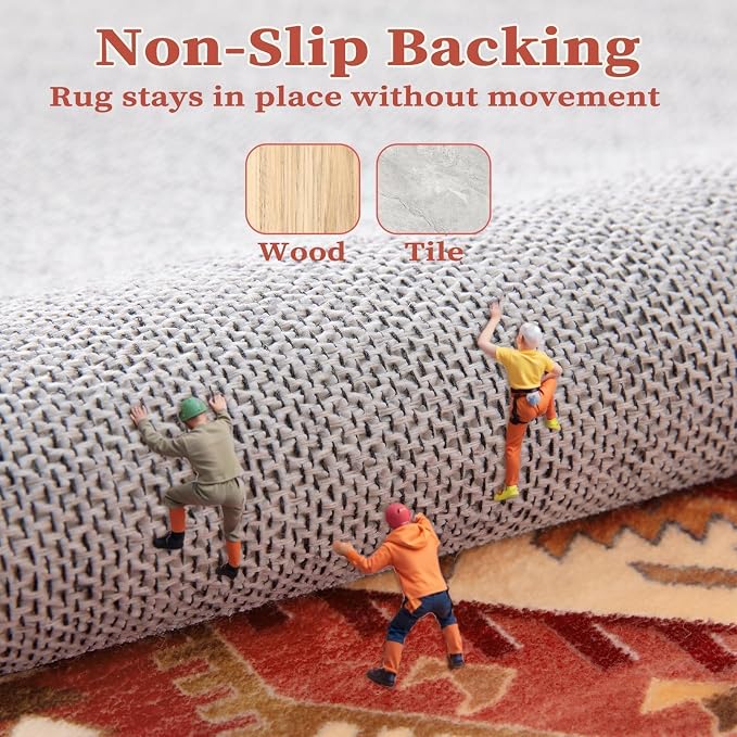 SERISSA 2x3 Washable Non Slip Boho Small Area Rug for Entryway，Red | Ultra Soft Vintage Oriental Carpet Low-Pile Tribal Indoor Mat for Bedroom Kitchen Bathroom Entrance Floor
