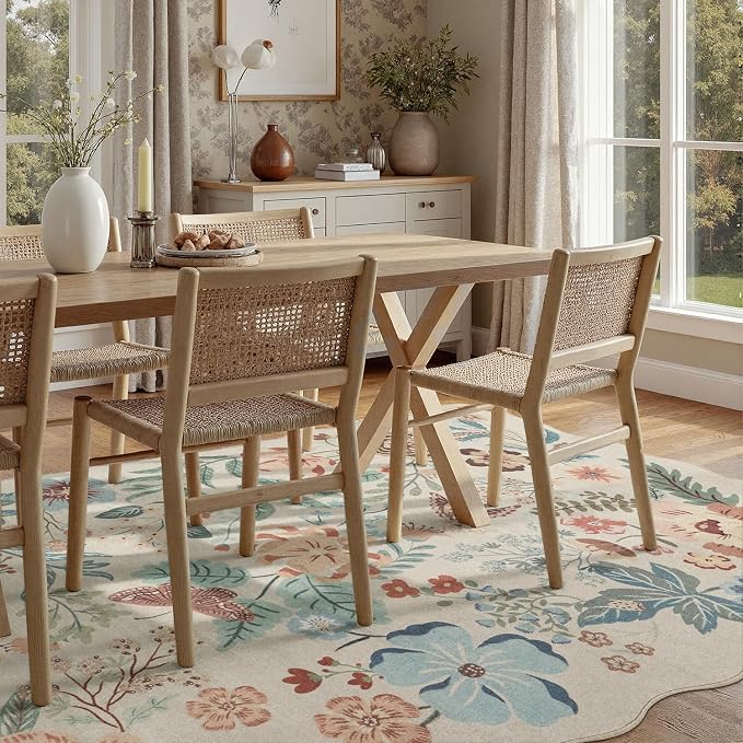 DCX Vintage Floral Washable Area Rug 6x9, Non Slip Low Pile Rug, Beige | Rugs for bedroom, living room, dining room, office, soft, kid & pet friendly, sain resistant indoor carpet, home decor