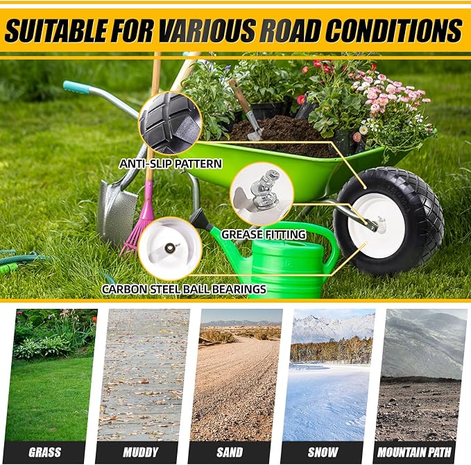 MZREXN 4.80/4.00-8" Flat Free Tire and Wheel, 16" Wheelbarrow Tires | 2 Packs Universal Solid Tires with 5/8" & 3/4" Bearings, 3" Centered Hub for Hand Truck Garden Trailers Utility Cart, White