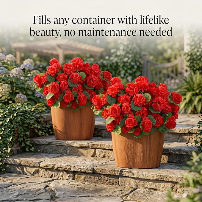 24 Pcs Artificial Geranium Flowers for Outdoor, UV Resistant Geraniums Artificial Flowers Realistic Faux Flowers Outdoor for Planters Outside Porch Garden Decor (15.3", Red)