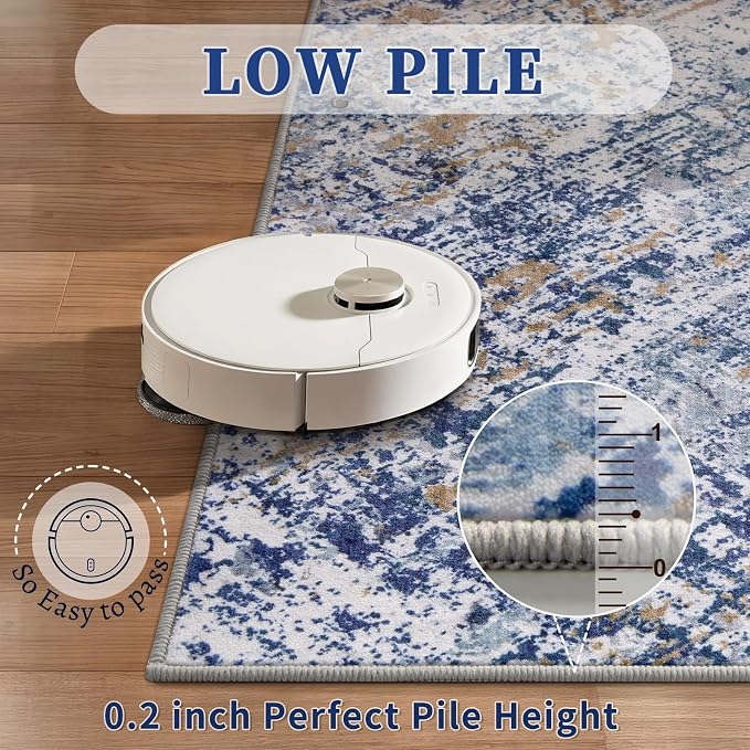 Tangsoo Blue Abstract 2x6 Washable Runner Rug, Modern Non Slip Runner Rugs | Contemporary Indoor Soft Low Pile Rugs for Hallway,Print Carpet Runners for Laundry Entryway Bedroom Kitchen Home Decor