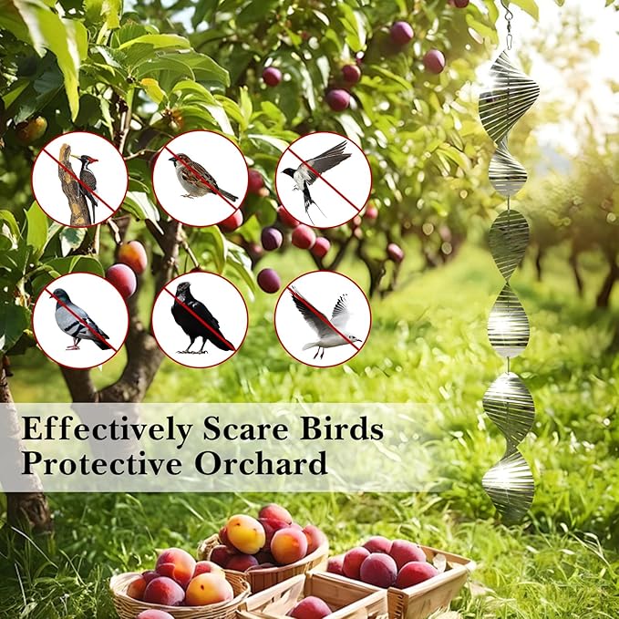 CHONOVO 18 Discs 6 Pcs Bird Deterrents for Outside, Bird Repellent Device | 3D Reflective Stainless Steel Wind Spinner, 360° Rotating for Patio, Yard, Garden & Orchard, Help Deter Pigeon& Sparrow