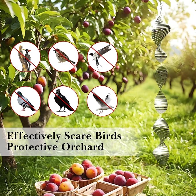 CHONOVO 12 Discs 4 Pcs Bird Deterrents for Outside, Bird Repellent Devices | 3D Reflective Stainless Steel Wind Spinner, 360° Rotating for Patio, Yard, Garden & Orchard, Helps Deter Pigeon& Sparrow