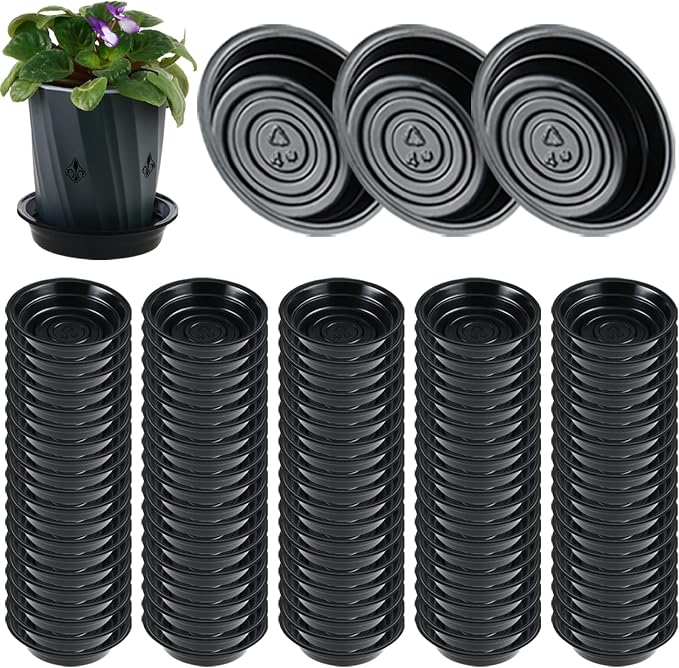 100 Packs 4 Inches Large Plant Saucers for Indoor Outdoor Use Heavy Duty Plastic Plant Plate Dish for Planter Bulk Round Flower Pot Drip Trays to Catch Water 4 to 20 Inch, Black