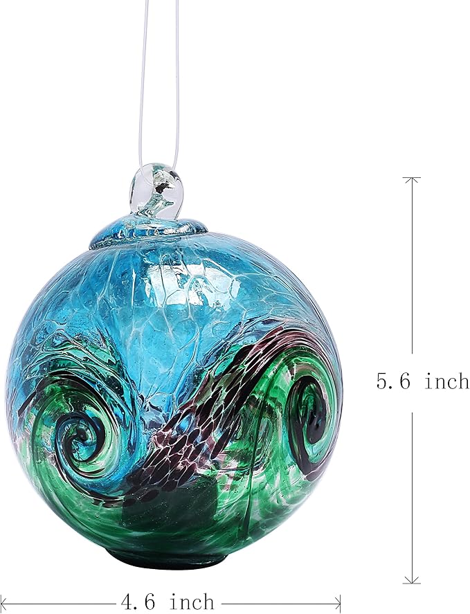 Artisan Crafts and Design 4.6-Inch Solar Hanging Glass Gazing Ball Outdoor Garden Décor Aqua-Green Swirl