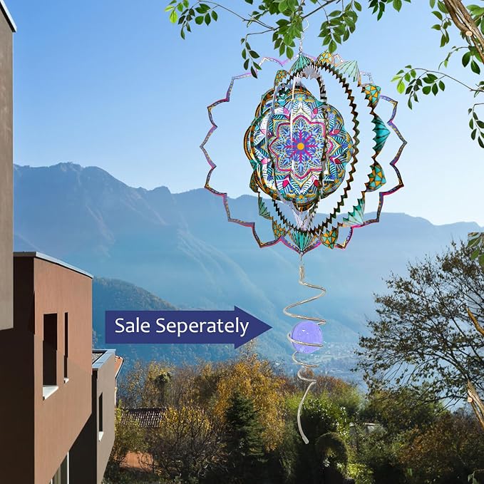 Wind Spinner Mandala Colorful Lily,12In Stainless Steel Wind Spinners Outdoor,3D Hanging Kinetic Sculptures,Yard Art Decorations,Garden Decor,Gifts for Women,Mother,Men,Father,Holidays
