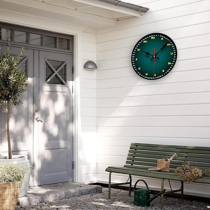 Wall Clock, Chemistry Silent Non Ticking Battery Operated Round Decorative Indoor Outdoor Clocks for Living Room Kitchen Bedroom Bathroom Patio 12"