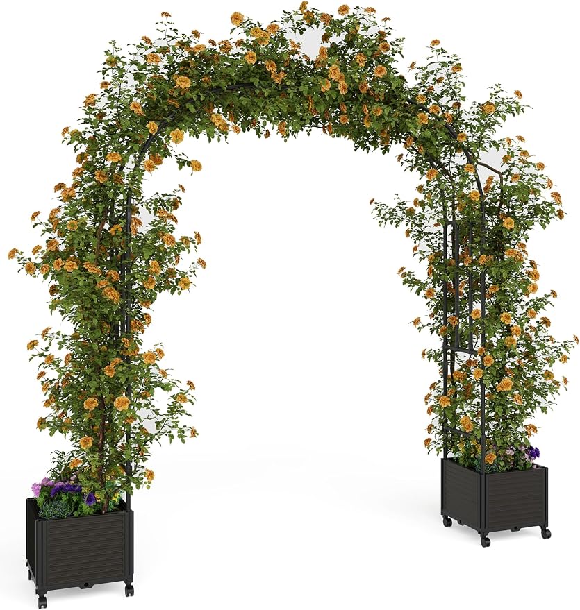 71" Tall Garden Arch Trellis for Climbing Plants – Metal Wedding Arch with Planter Box, Flower Frame Backdrop Stand – Rustproof Arbor for Wedding, Party, Balloon Decor & Outdoor Plant Support