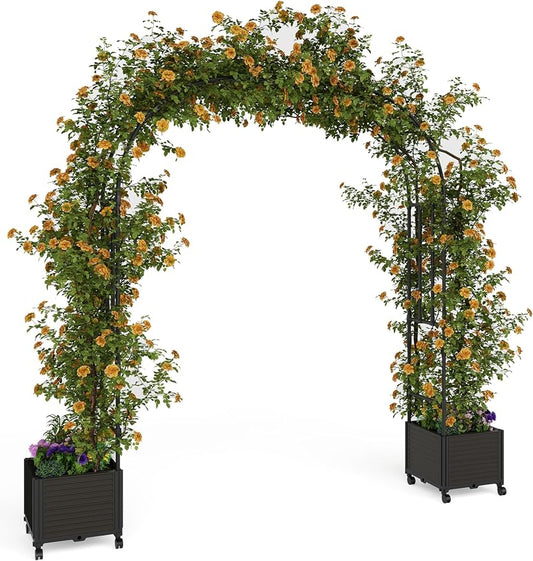 71" Tall Garden Arch Trellis for Climbing Plants – Metal Wedding Arch with Planter Box, Flower Frame Backdrop Stand – Rustproof Arbor for Wedding, Party, Balloon Decor & Outdoor Plant Support