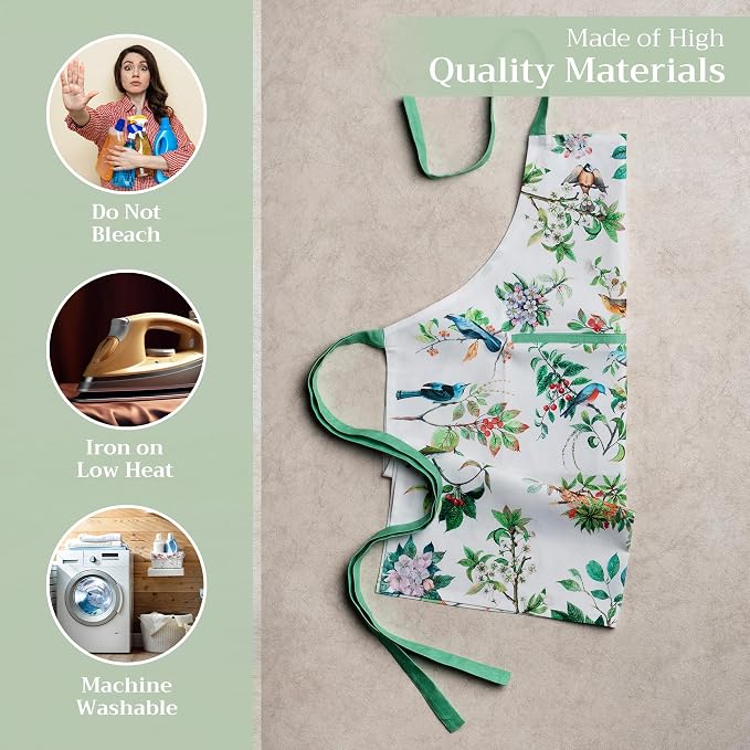 Maison d' Hermine Aprons for women with Pocket 100% Cotton (27.50"x31.50") | Adjustable Neck Strap & long ties Apron Men Chef Wedding Cooking Gardening Server Maid