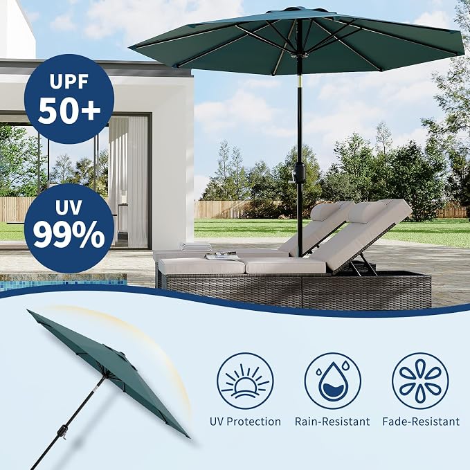 GarveeLife 9FT Patio Umbrella Outdoor, Table Umbrella with Push Button Tilt and Crank, 8 Sturdy Ribs UV Protection Waterproof for Garden, Pool, Market, Deck