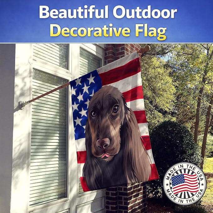 Caroline's Treasures CK6521CHF Field Spaniel Dog American Flag House Flag Large Porch Sleeve Pole Decorative Outside Yard Banner Artwork Wall Hanging, Polyester, House Size, Multicolor