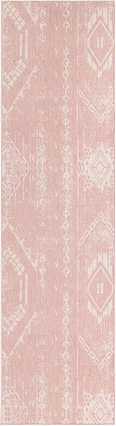 Unique Loom Outdoor Bohemian Collection Area Rug - Anthro (3' 3" x 12' Runner, Pink/ Ivory)