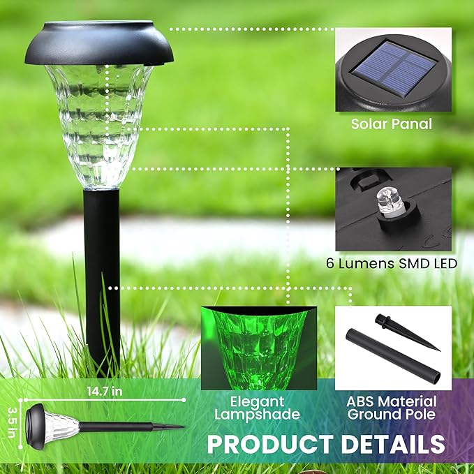 TISEJOY Solar Pathway Lights Outdoor Waterproof 12 Pack Color Changing Garden Light for Yard Patio Driveway Walkway Lawn Landscape Lighting for Outdoor 4th of July Decorations