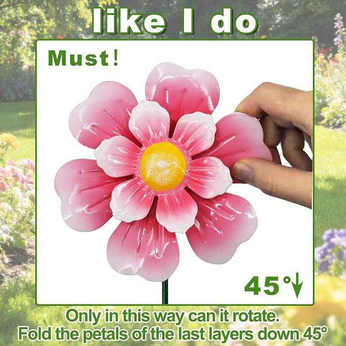 3pcs Flowers Yard Wind Spinners Outdoor Decoration Stakes Lawn Ornaments | WEIBEFEE; Lawn Decorations Garden Stakes, Metal Outside Decorations for Metal Yard Art Flower Garden Decor, Spring Mom Gifts