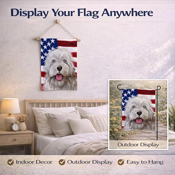 Caroline's Treasures CK6688GF Sapsali Dog American Flag Garden Flag Mailbox Flag Decorative Yard Flag Banner Outside Patio Artwork Yard Flower Beds, Garden Size, Multicolor