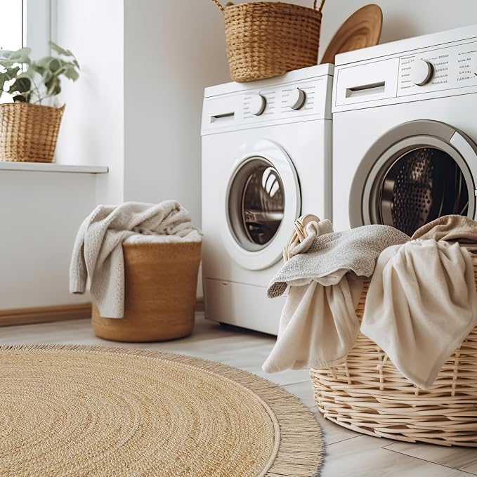 Beautiful 5x5 ft Round Jute Area Rug - Natural Hand Woven Braided Circle | Fits Perfectly Into Your Entry Area, Kitchen or Living Room - Modern Braided Mat Enhances Any Boho Decor