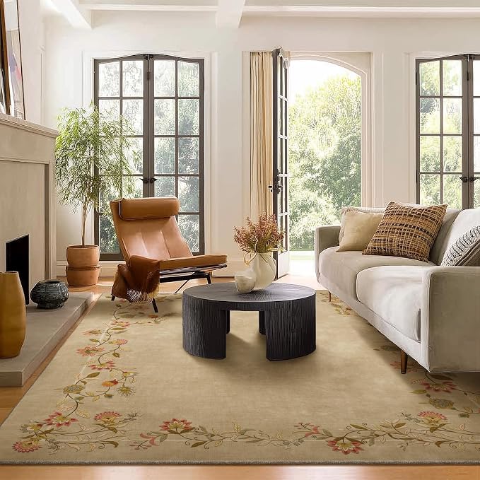 6x9 Area Rugs for Living Room: Washable Bedroom Rug Stain Resistant Non Slip Low Pile Ultra Soft Faux Wool Lightweight Large Rugs for Dining Room Kitchen Farmhouse Nursery Entryway Home Office Indoor