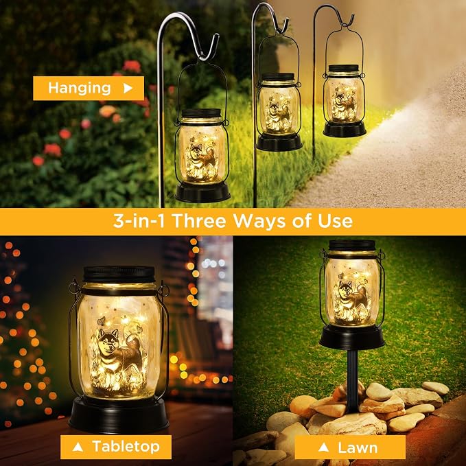 kyoryuger Shiba Inu Gifts for Women/Men Shiba Inu Solar Lanterns Mom Birthday Shibe Dog Lovers Lantern Pet Loss Animal Doge Memorial Lights Solar Garden Decor for Yard, Patio,Backyard,Porch Torches