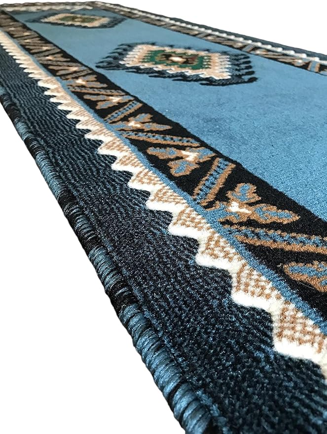 YHSF South West Native American Area Tribal Rug - Blue Green, 2' x 7' | Easy-Clean, Soft & Durable Tribal Rug for Living Room, Bedroom, Kitchen & More - Stain-Proof Runner for Home Decor