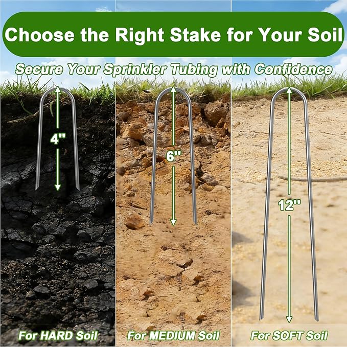 AAGUT 16 Pack Garden Landscape Staples 6 Inch Soaker Hose Stakes 11 Gauge Drip Line Irrigation Stakes Water Hose Hooks Galvanized Lawn U Pins Sod Nails for Chicken Wire, Drip Tubing, Dog Fence