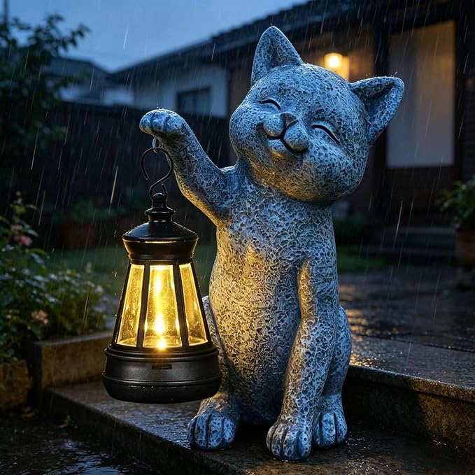 Cat Garden Outdoor Statues: Outside Decor with Lanterns for Yard Art Lawn Ornaments Porch Patio Balcony Home House - Birthday Gifts for Grandma Mom Women (cat2)