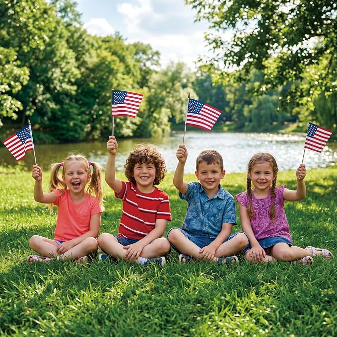 6 Pack Small American Flags on Stick, 8x12 Inch Mini Handheld USA Flags with Stainless Steel Pole, 4th of July US 250th Anniversary Decorations, Memorial Day Outdoor Decor