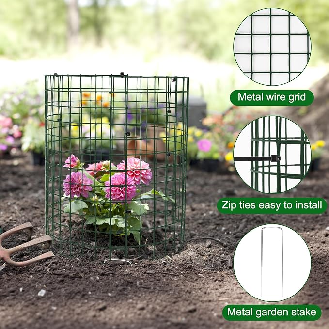 Unves 10 Set Plant Protectors from Animals, 12 x 12 Inch Wire Plant Cages for Outdoor Plants-Covers Protect Vegetables Flowers from Animals, Prevent Rabbit & Chicken Entering