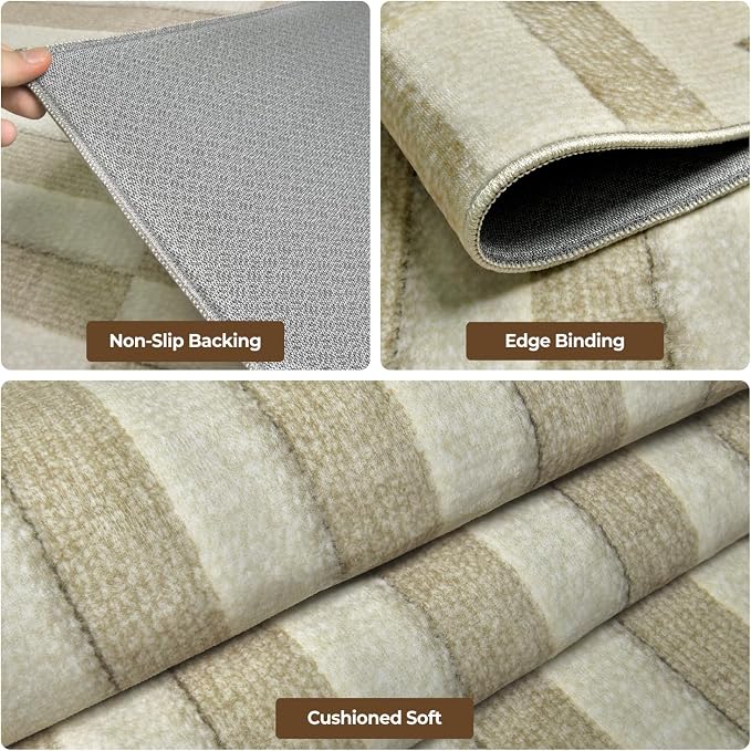 8x10 Washable Area Rugs for Living Room,Bedroom,Dining Room,Nursery- Beige | Ultra Soft,No Creases,Non-Slip,Non-Shedding,Machine Washable,Neutral Boho Low Pile Carpet for Hardwood,Home High-Traffic Area