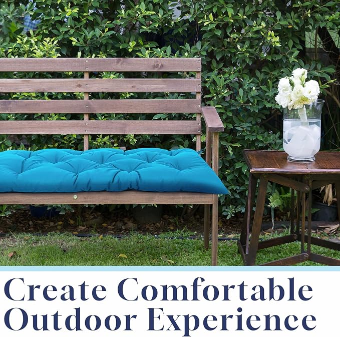 Wenqik Outdoor Bench Cushion 59 x 20 x 4 Inch Waterproof Patio Swing Cushion with Removable Zippered Cover Adjustable Ties Seat Pad for Porch Bench Garden Loveseat (Lake Blue, Classic)