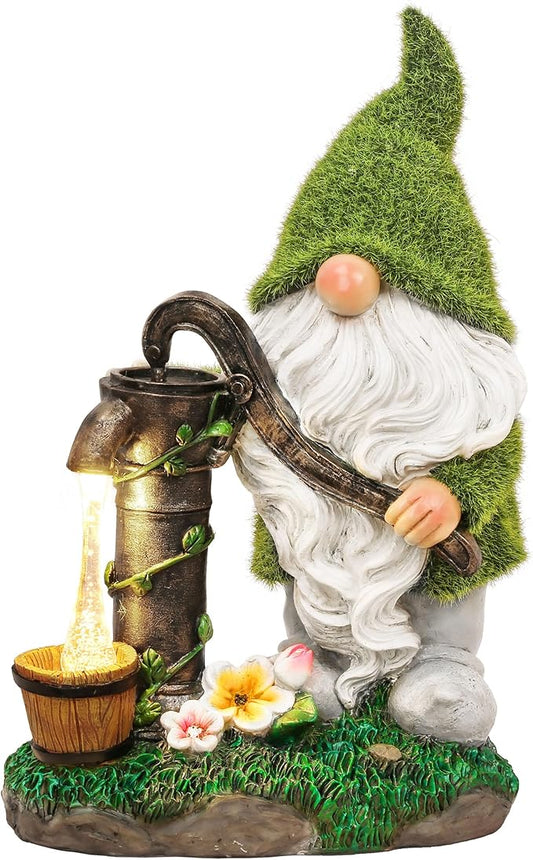 TERESA'S COLLECTIONS Garden Outdoor Decor, Garden Gnomes Decor with Solar Lights, St Patricks Decorations for Outdoor Decor, Waterproof Resin Decorations for Porch Patio, Gift for Dad and Mom, 10"