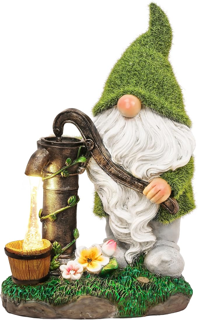 TERESA'S COLLECTIONS Garden Outdoor Decor, Garden Gnomes Decor with Solar Lights, St Patricks Decorations for Outdoor Decor, Waterproof Resin Decorations for Porch Patio, Gift for Dad and Mom, 9"